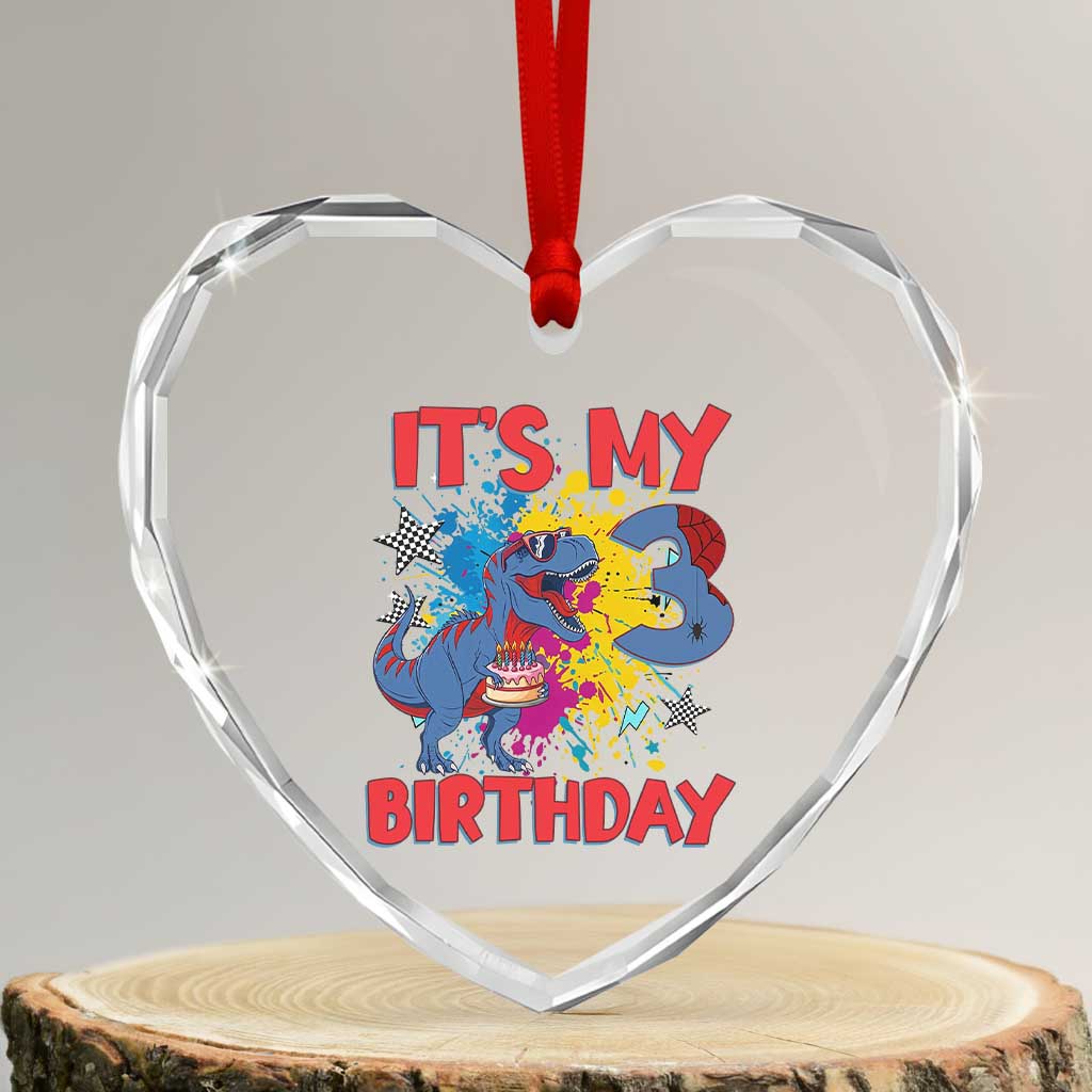 Dino Spider Its My 3rd Birthday Heart Crystal Glass Ornament Dinosaur Gift For Boys