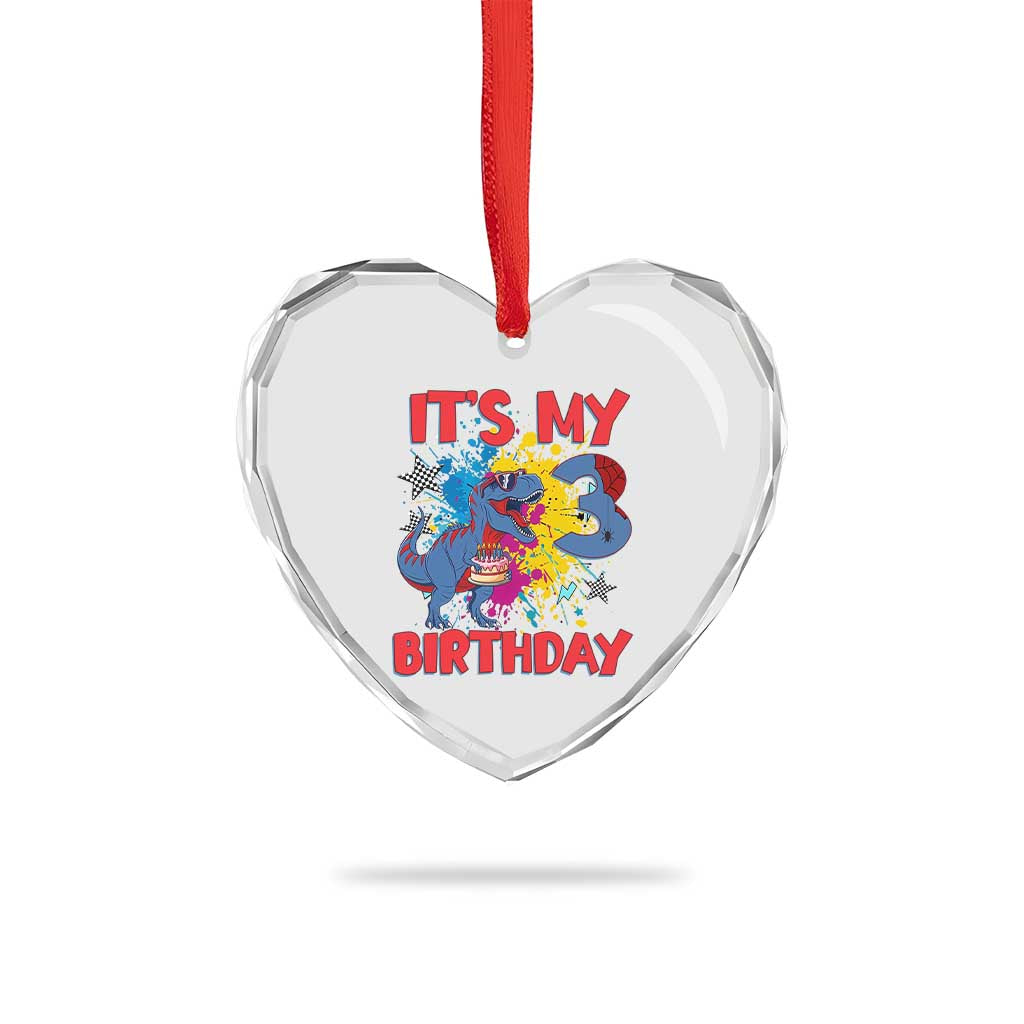 Dino Spider Its My 3rd Birthday Heart Crystal Glass Ornament Dinosaur Gift For Boys