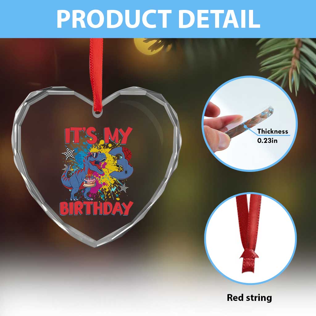 Dino Spider Its My 3rd Birthday Heart Crystal Glass Ornament Dinosaur Gift For Boys
