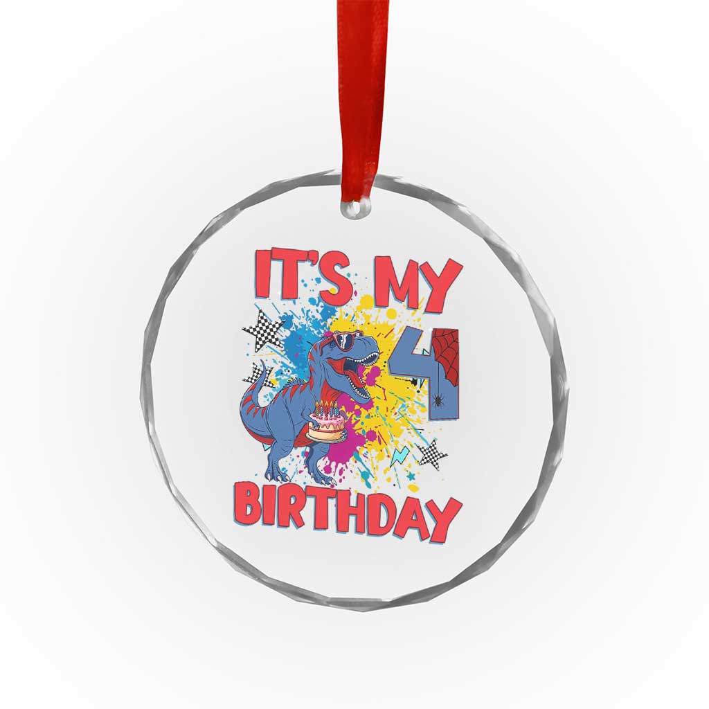 Dino Spider Its My 4th Birthday Crystal Glass Ornament Dinosaur Gift For Boys