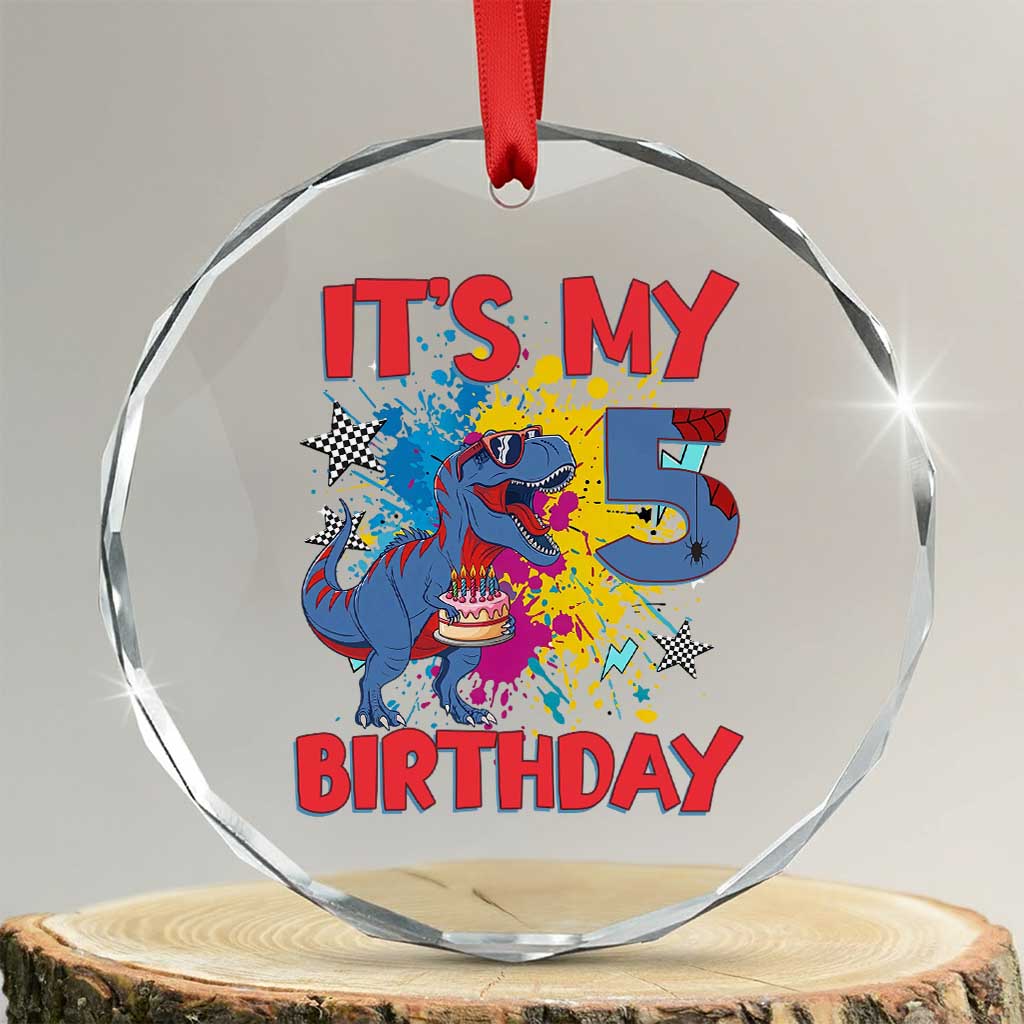 Dino Spider Its My 5th Birthday Crystal Glass Ornament Dinosaur Gift For Boys TS12 Transparent Glass 3'' Circle Print Your Wear