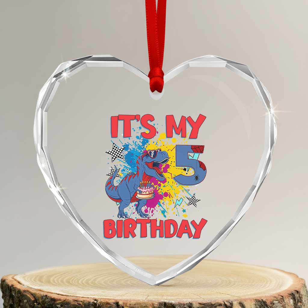Dino Spider Its My 5th Birthday Heart Crystal Glass Ornament Dinosaur Gift For Boys