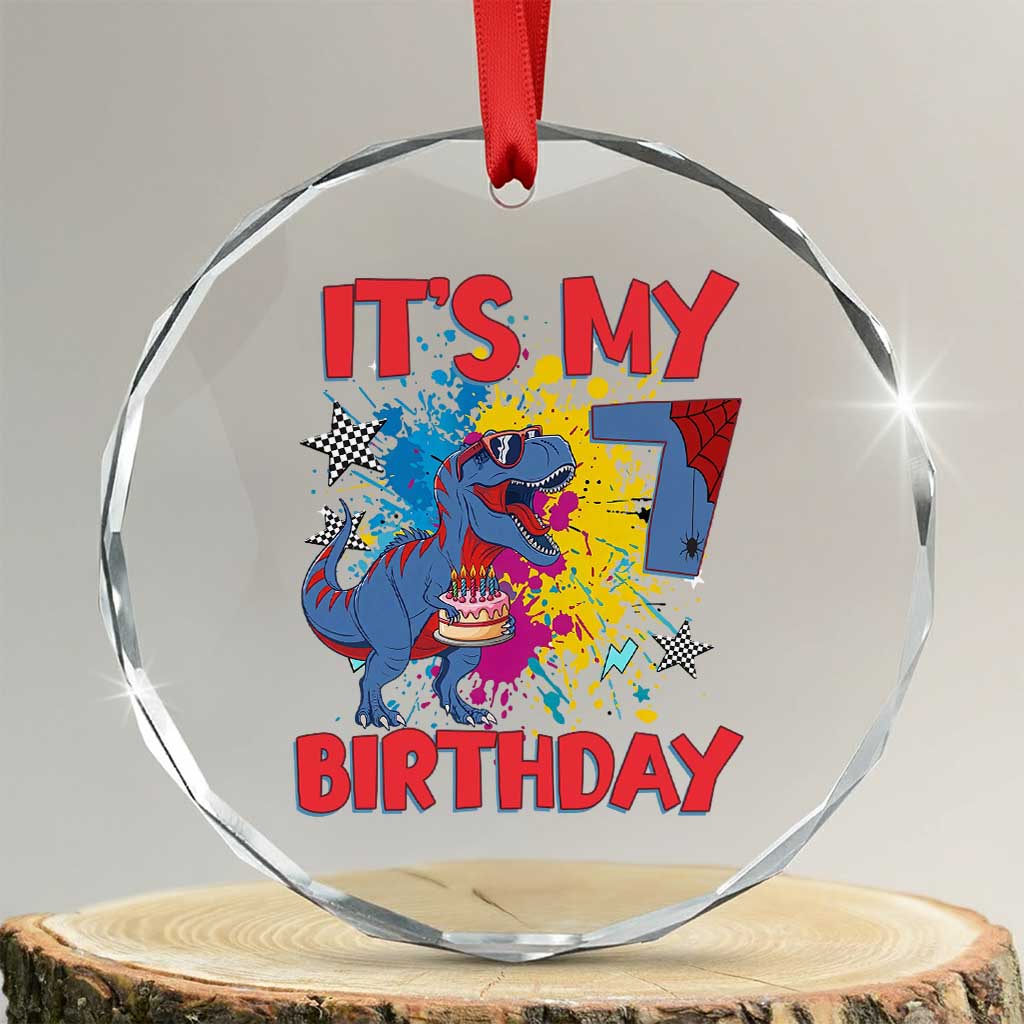 Dino Spider Its My 7th Birthday Crystal Glass Ornament Dinosaur Gift For Boys TS12 Transparent Glass 3'' Circle Print Your Wear