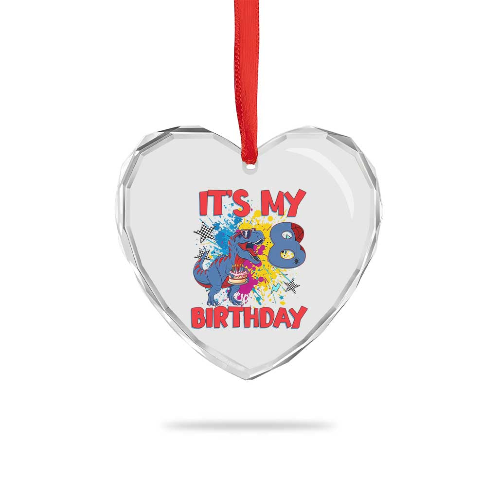 Dino Spider Its My 8th Birthday Heart Crystal Glass Ornament Dinosaur Gift For Boys