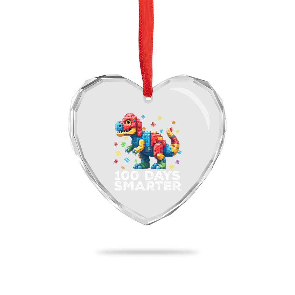Dinosaur 100 Days Smarter Heart Crystal Glass Ornament Building Bricks Dinosaur 100th Day Kids TS10 Print Your Wear