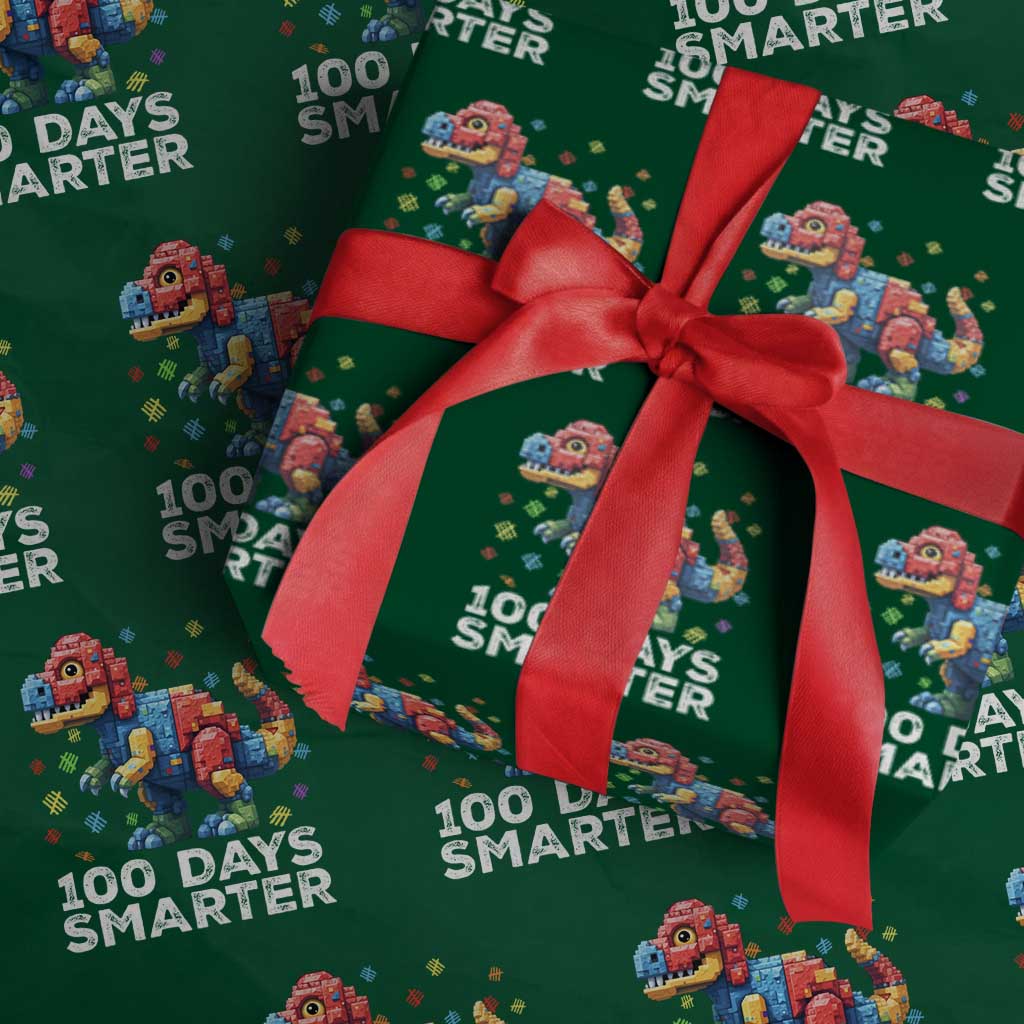 Dinosaur 100 Days Smarter Wrapping Paper Roll Building Bricks Dinosaur 100th Day Kids TS10 Green Print Your Wear