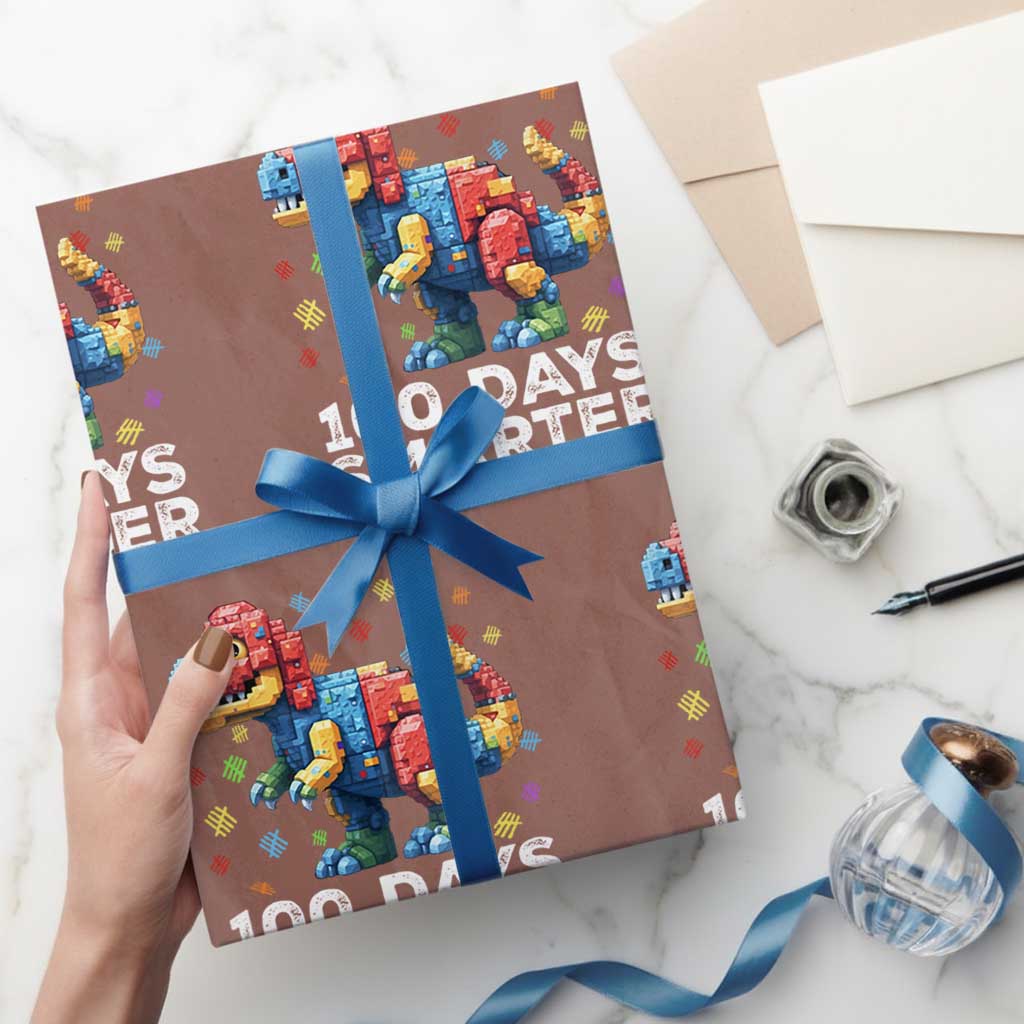 Dinosaur 100 Days Smarter Wrapping Paper Roll Building Bricks Dinosaur 100th Day Kids TS10 Mocha Print Your Wear