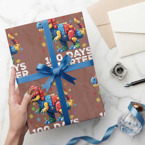 Dinosaur 100 Days Smarter Wrapping Paper Roll Building Bricks Dinosaur 100th Day Kids TS10 Mocha Print Your Wear