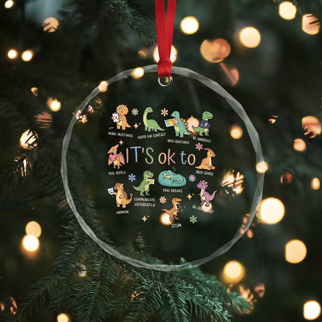 Dinosaur Autism Awareness Crystal Glass Ornament It Is Okay to Be Different Dino Lover TS11 Print Your Wear