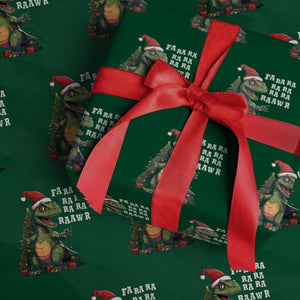Dinosaur Christmas Wrapping Paper Roll Fa Ra Ra Ra Rawr Xmas Tree Santa Rex Lover TS02 Green Print Your Wear