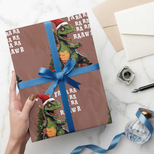 Dinosaur Christmas Wrapping Paper Roll Fa Ra Ra Ra Rawr Xmas Tree Santa Rex Lover TS02 Mocha Print Your Wear