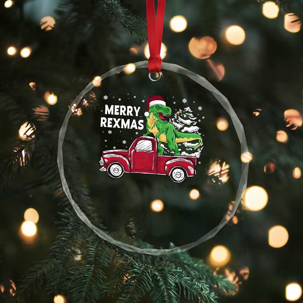 Dinosaur Christmas Tree Crystal Glass Ornament Merry Rexmas Xmas Pet Dino Trex Red Truck Family TS10 Print Your Wear