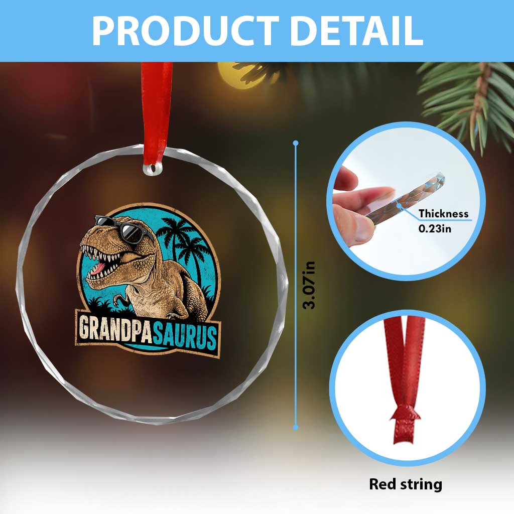 Dinosaur Grandfather Crystal Glass Ornament Funny Grandpasaurus Fathers Day Family Matching TS11 Print Your Wear