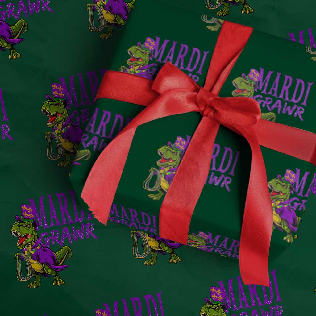 Dinosaur Mardi Gras Wrapping Paper Roll Funny Meme New Orleans Party Custume Beads TS10 Green Print Your Wear