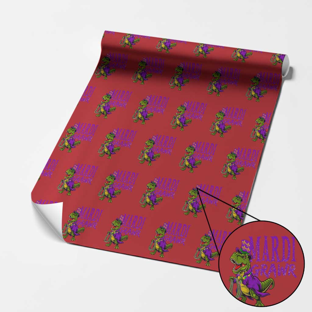 Dinosaur Mardi Gras Wrapping Paper Roll Funny Meme New Orleans Party Custume Beads TS10 Red Print Your Wear