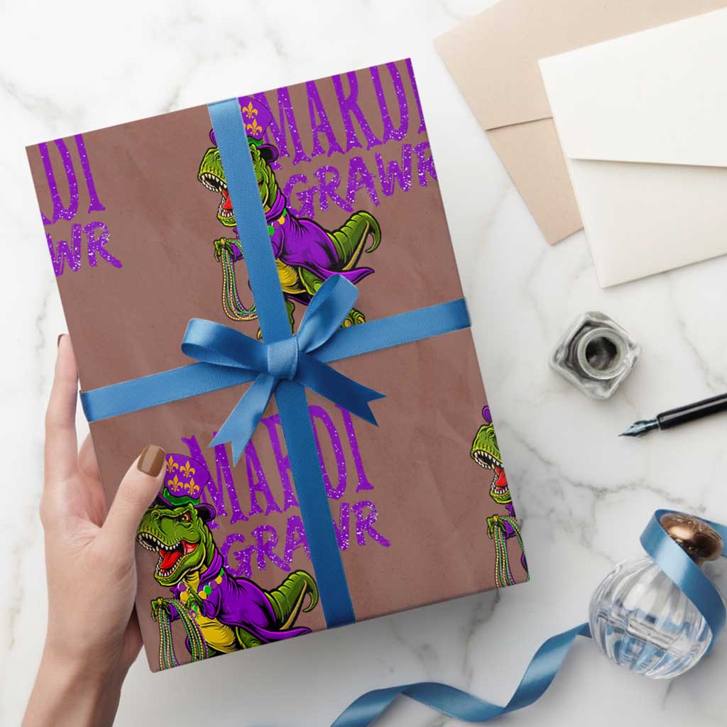 Dinosaur Mardi Gras Wrapping Paper Roll Funny Meme New Orleans Party Custume Beads TS10 Mocha Print Your Wear