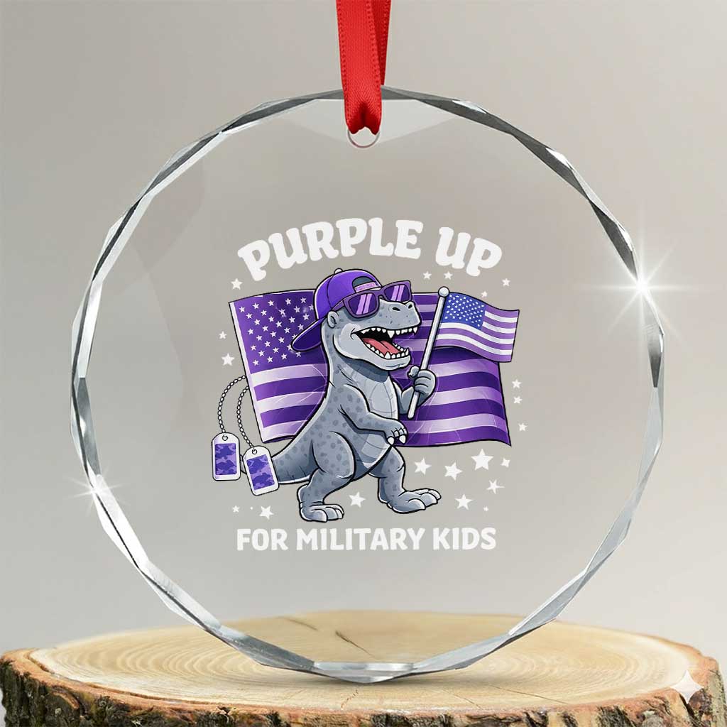 Dinosaur Military Kids Crystal Glass Ornament Purple Up For Military Child Month Patriotic USA Flag TS10 Transparent Glass 3'' Circle Print Your Wear