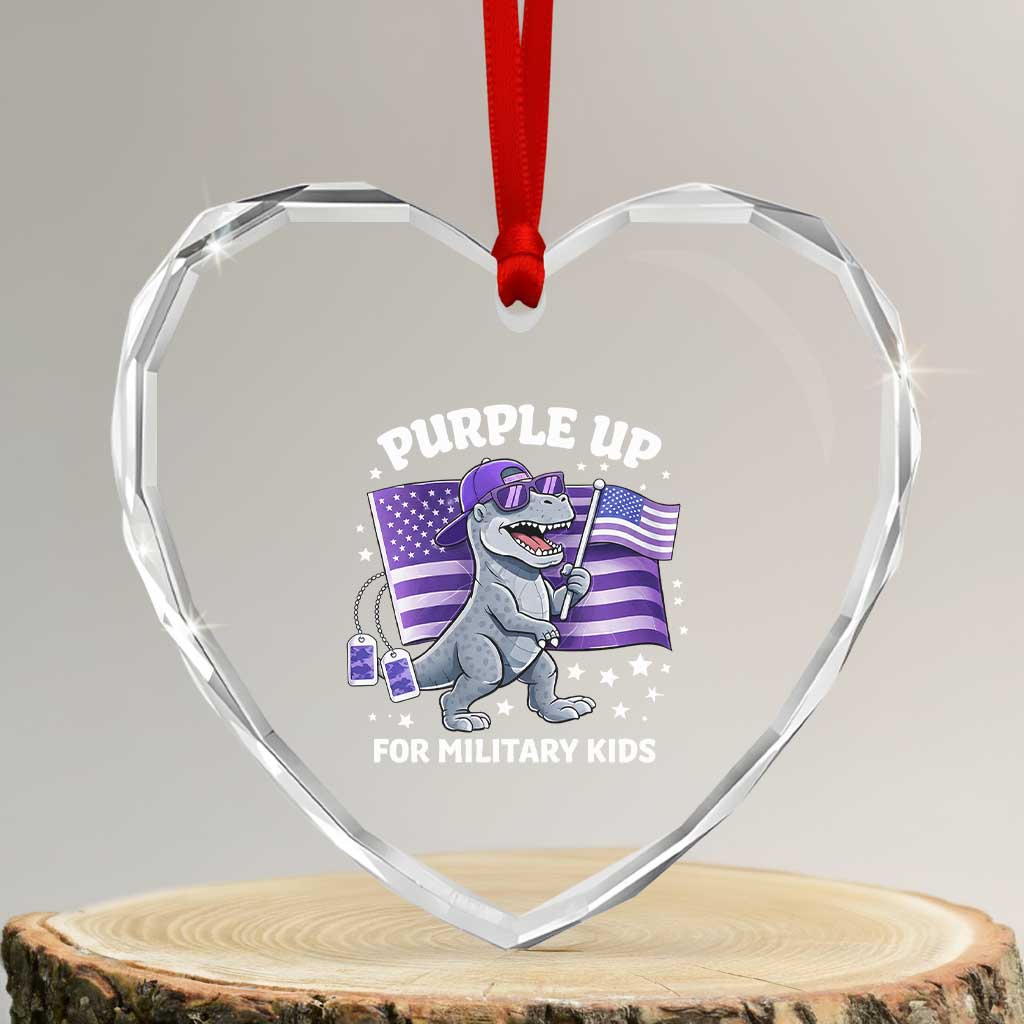 Dinosaur Military Kids Heart Crystal Glass Ornament Purple Up For Military Child Month Patriotic USA Flag TS10 Transparent Glass 3'' Heart Print Your Wear