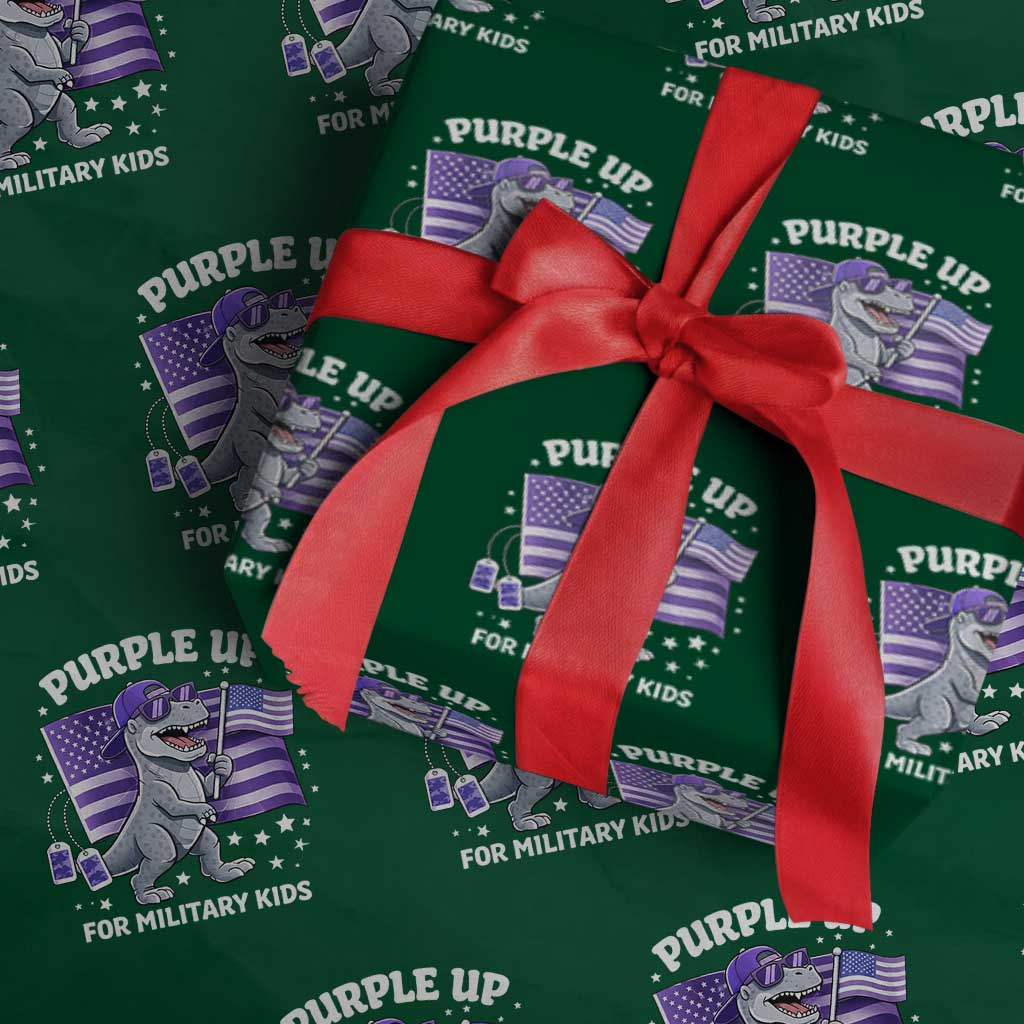 Dinosaur Military Kids Wrapping Paper Roll Purple Up For Military Child Month Patriotic USA Flag TS10 Green Print Your Wear