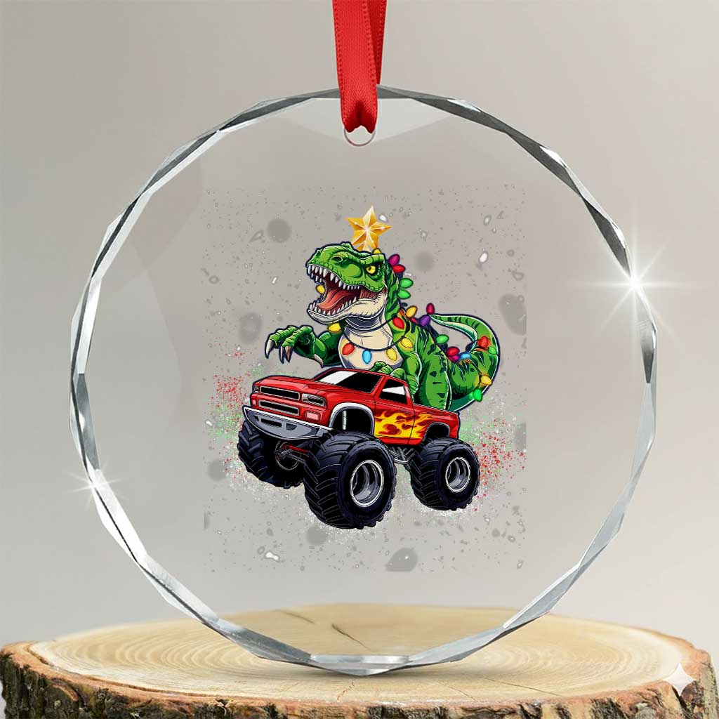 Dinosaur Monster Truck Crystal Glass Ornament TS10 Transparent Glass 3'' Circle Print Your Wear