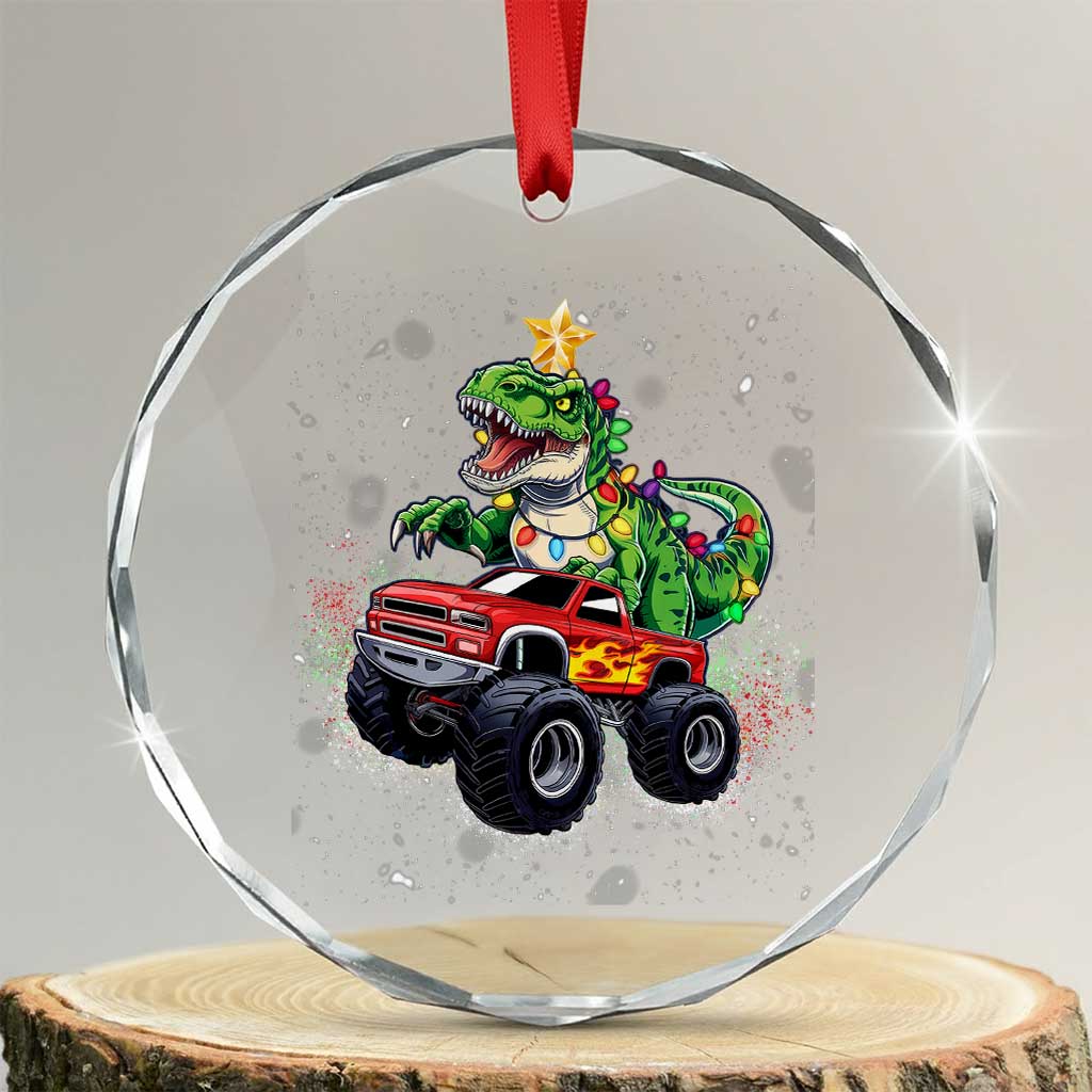 Dinosaur Monster Truck Crystal Glass Ornament TS10 Transparent Glass 3'' Circle Print Your Wear
