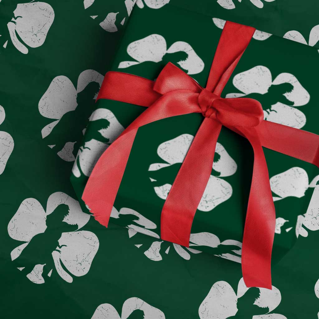Dinosaur St Patricks Day Shamrock Wrapping Paper Roll Silhouette Boys Toddler Kids TS10 Green Print Your Wear