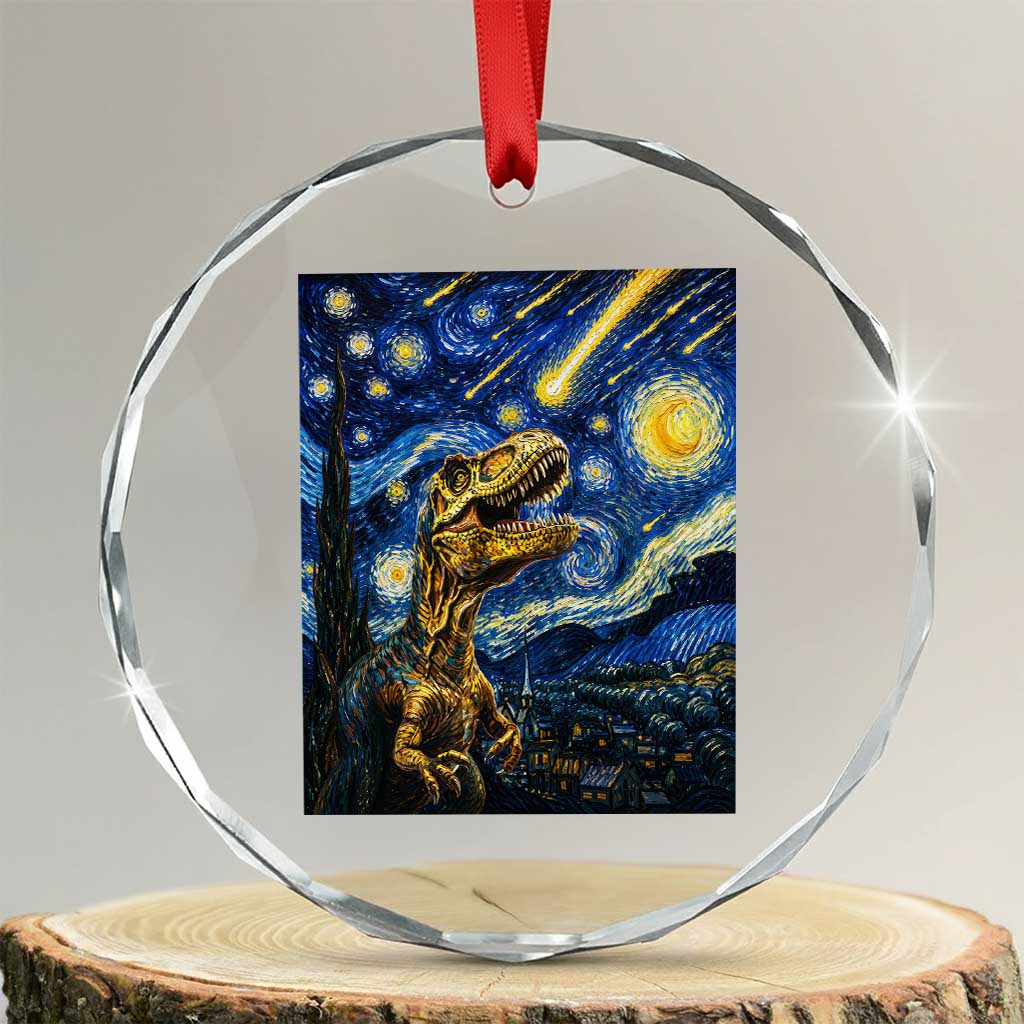 Dinosaur Starry Night Meteor Shower Crystal Glass Ornament Astronomy Lover Gift TS12 Transparent Glass 3'' Circle Print Your Wear