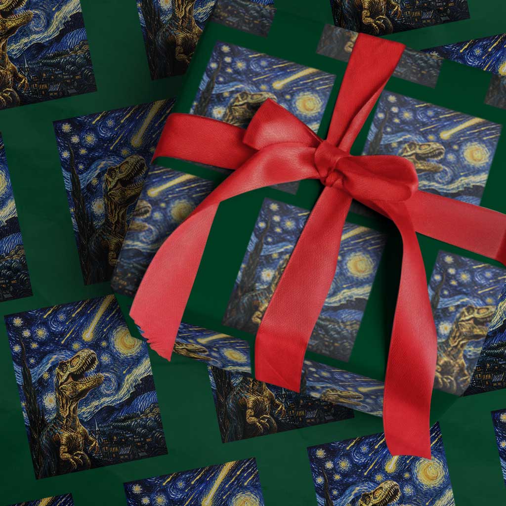 Dinosaur Starry Night Meteor Shower Wrapping Paper Roll Astronomy Lover Gift