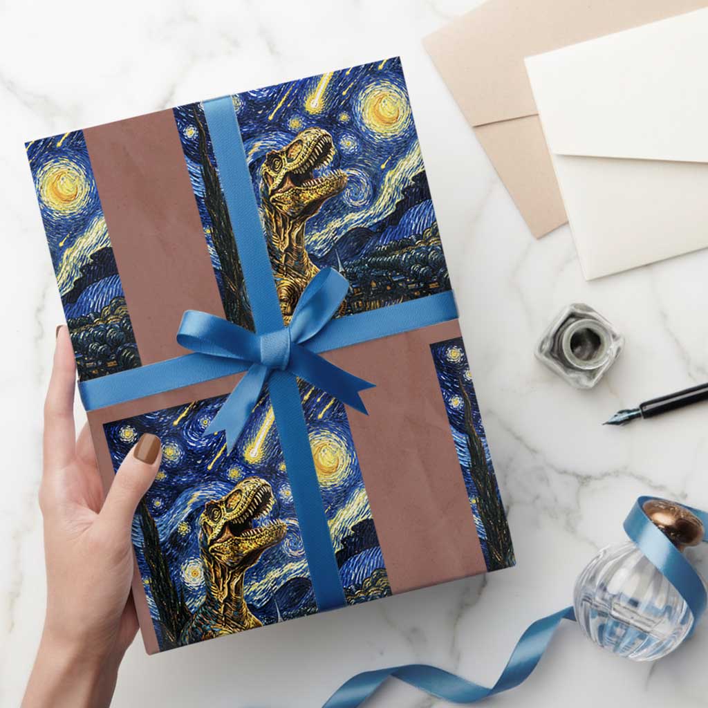 Dinosaur Starry Night Meteor Shower Wrapping Paper Roll Astronomy Lover Gift