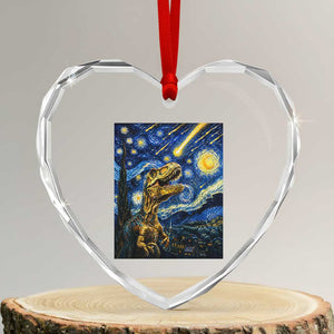 Dinosaur Starry Night Meteor Shower Heart Crystal Glass Ornament Astronomy Lover Gift