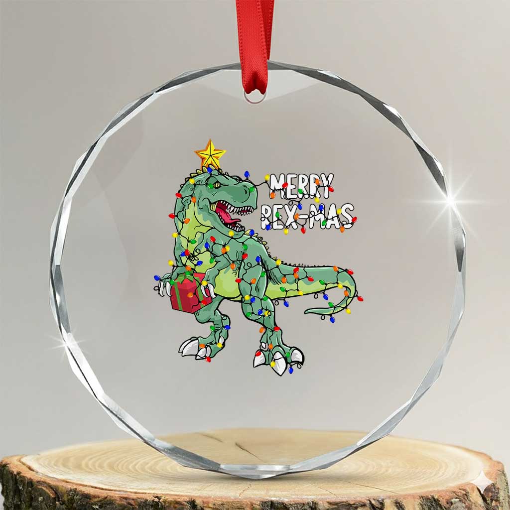 Dinosaur Xmas Tree Rex Crystal Glass Ornament Merry Rex-Mas Xmas Pet Dino Trex TS10 Transparent Glass 3'' Circle Print Your Wear