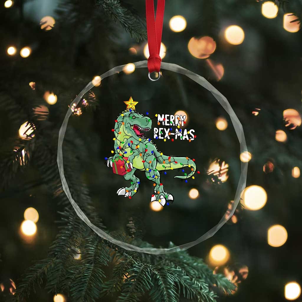 Dinosaur Xmas Tree Rex Crystal Glass Ornament Merry Rex-Mas Xmas Pet Dino Trex TS10 Print Your Wear