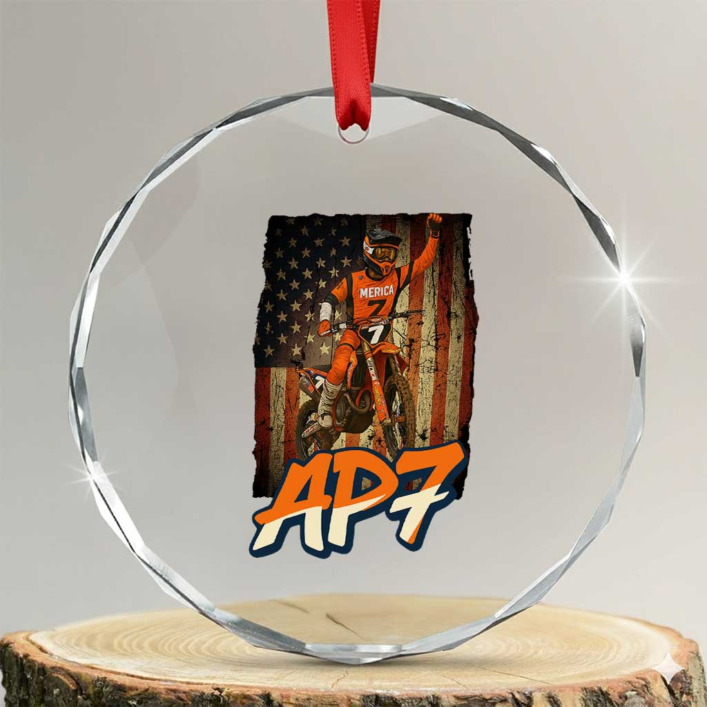 Dirt Bike American Flag Crystal Glass Ornament TS14 Transparent Glass 3'' Circle Print Your Wear