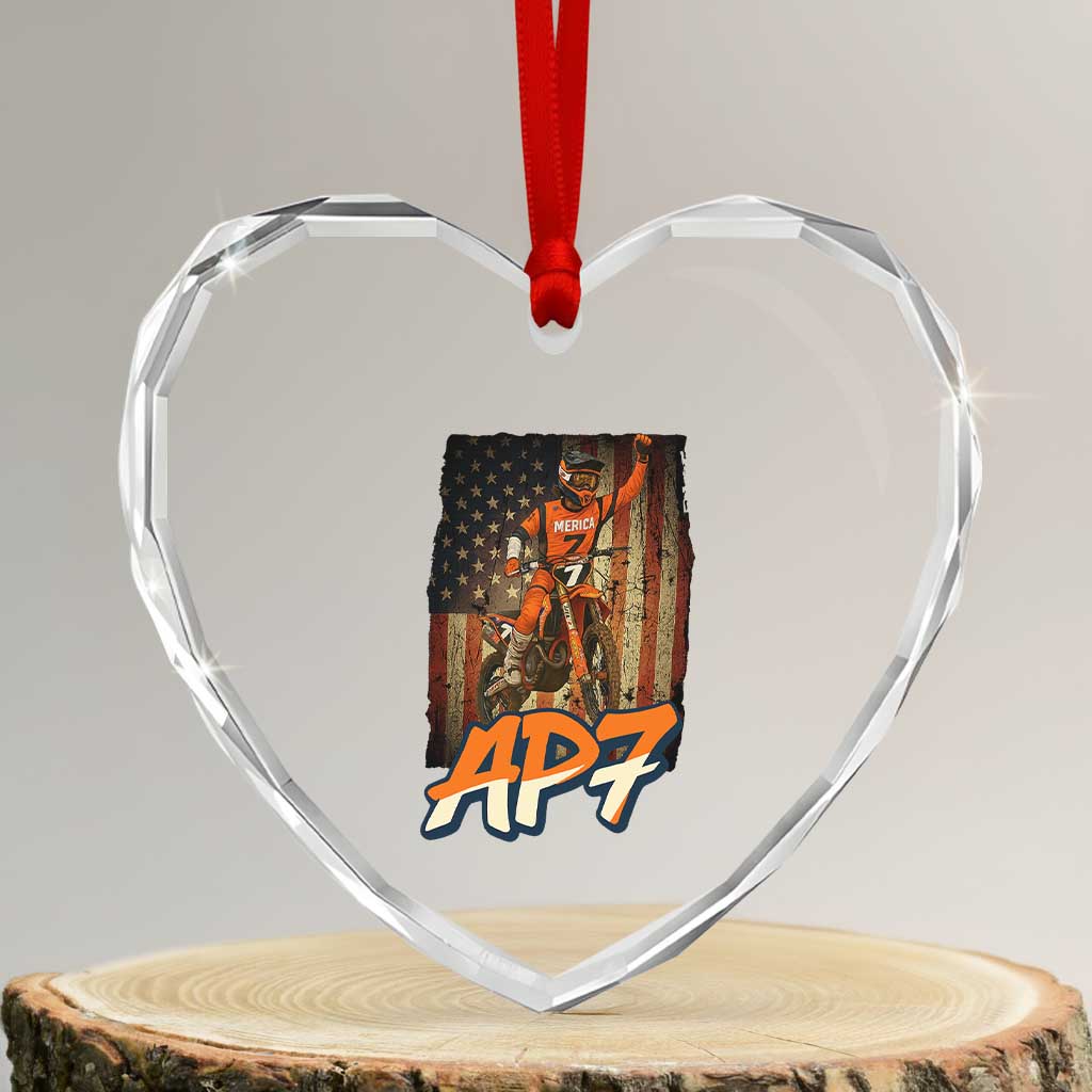 Dirt Bike American Flag Heart Crystal Glass Ornament TS14 Transparent Glass 3'' Heart Print Your Wear