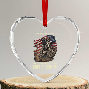 Dirt Bike American Flag Heart Crystal Glass Ornament Never Underestimate An Old Man With A Dirt Bike Motocross TS14 Transparent Glass 3'' Heart Print Your Wear