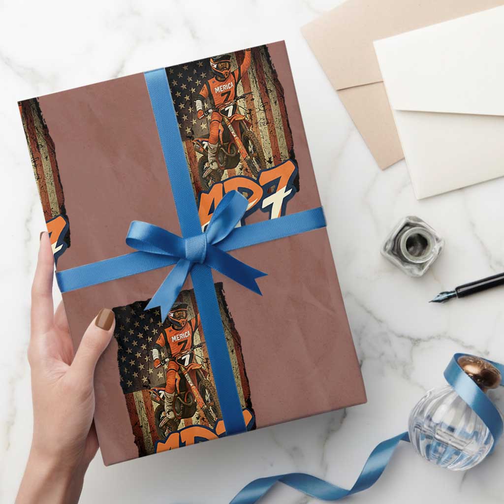 Dirt Bike American Flag Wrapping Paper Roll TS14 Mocha Print Your Wear