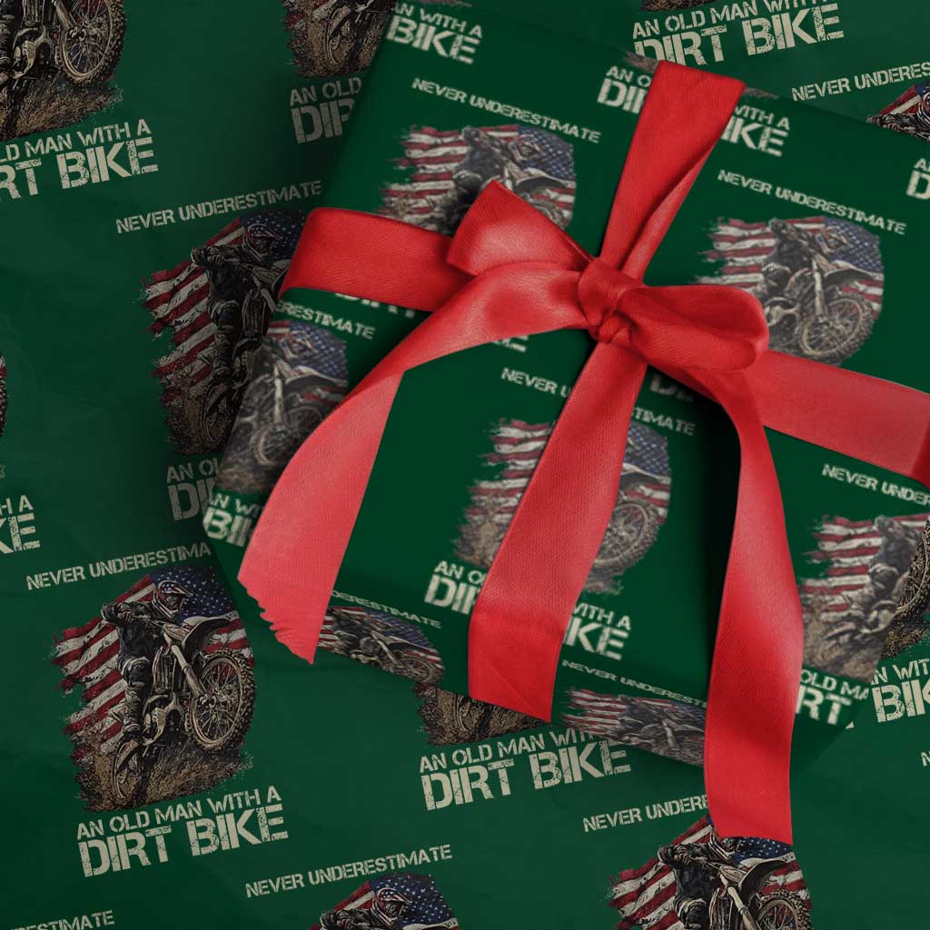 Dirt Bike American Flag Wrapping Paper Roll Never Underestimate An Old Man With A Dirt Bike Motocross TS14 Green Print Your Wear