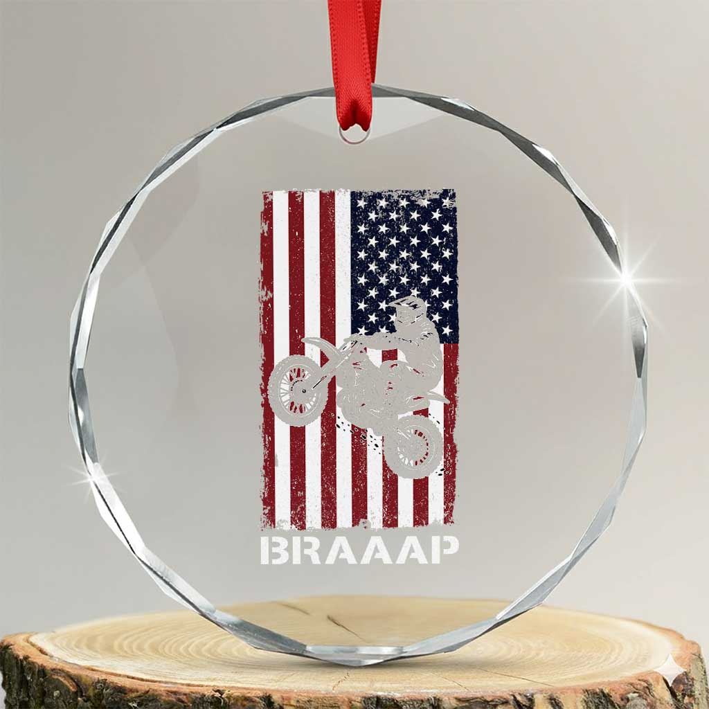 Dirt Bike Crystal Glass Ornament Braaap American Flag Motocross TS14 Transparent Glass 3'' Circle Print Your Wear