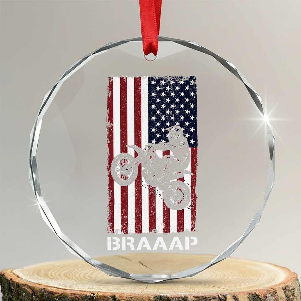 Dirt Bike Crystal Glass Ornament Braaap American Flag Motocross TS14 Transparent Glass 3'' Circle Print Your Wear