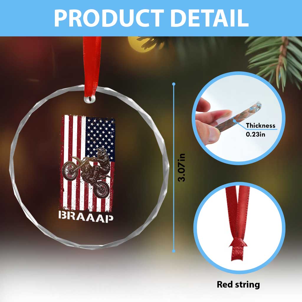 Dirt Bike Crystal Glass Ornament Braaap American Flag Motocross TS14 Print Your Wear