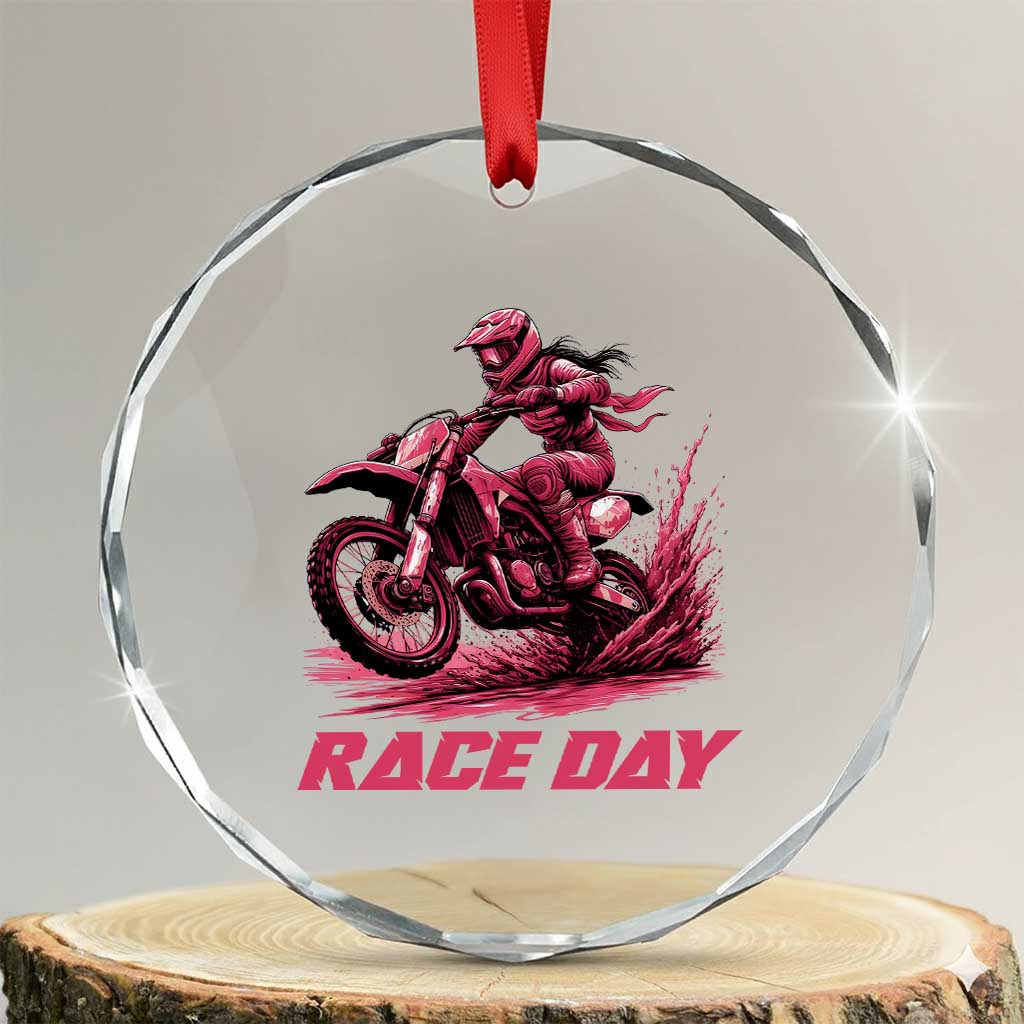 Dirt Bike Girl Crystal Glass Ornament Motocross Racing Women TS14 Transparent Glass 3'' Circle Print Your Wear