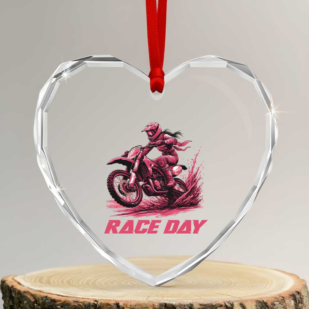 Dirt Bike Girl Heart Crystal Glass Ornament Motocross Racing Women TS14 Transparent Glass 3'' Heart Print Your Wear