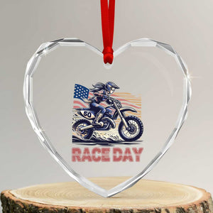 Dirt Bike Girl Heart Crystal Glass Ornament Patriotic Motocross American Flag Racing TS14 Transparent Glass 3'' Heart Print Your Wear