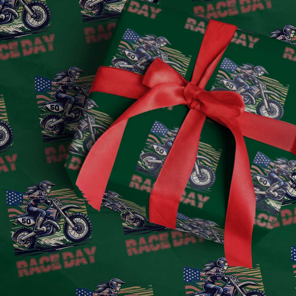 Dirt Bike Girl Wrapping Paper Roll Patriotic Motocross American Flag Racing TS14 Green Print Your Wear