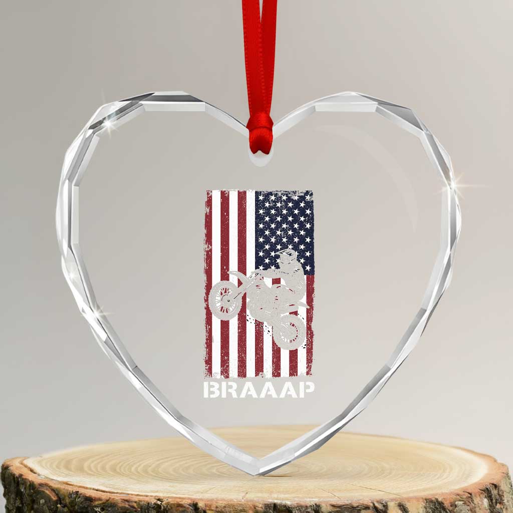 Dirt Bike Heart Crystal Glass Ornament Braaap American Flag Motocross TS14 Transparent Glass 3'' Heart Print Your Wear