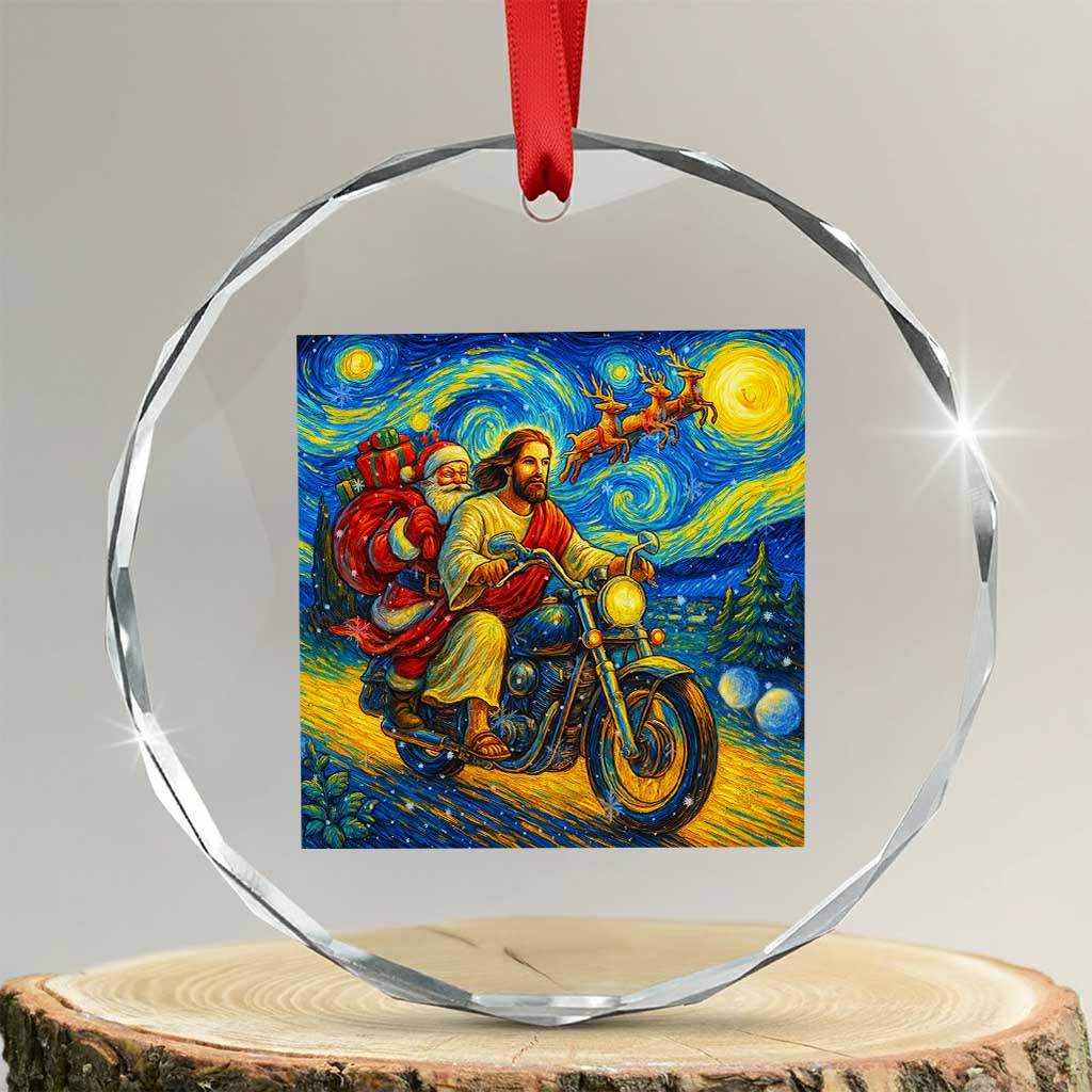 Dirt Bike Motocross Crystal Glass Ornament Jesus Santa Christmas Starry Night TS14 Transparent Glass 3'' Circle Print Your Wear