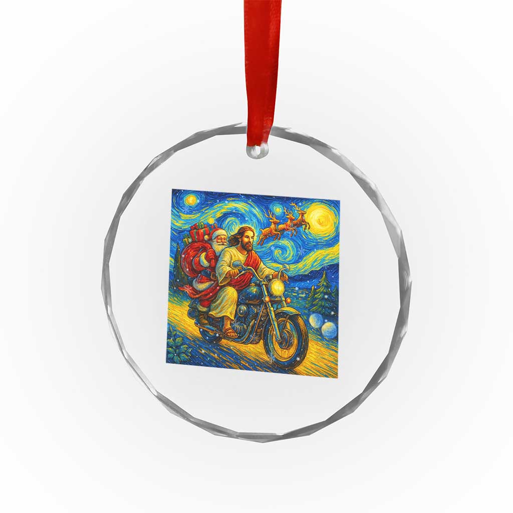 Dirt Bike Motocross Crystal Glass Ornament Jesus Santa Christmas Starry Night TS14 Transparent Glass 3'' Circle Print Your Wear