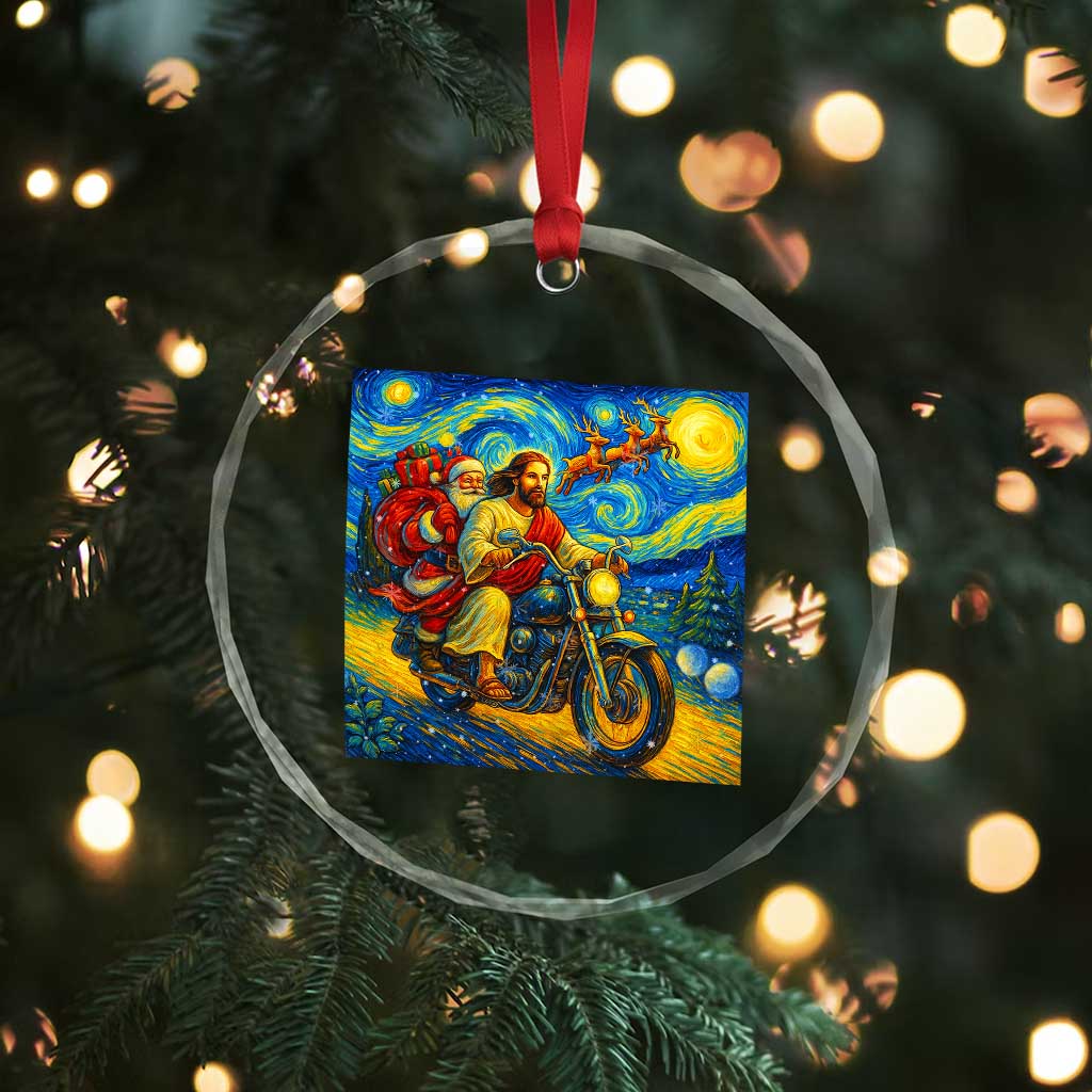 Dirt Bike Motocross Crystal Glass Ornament Jesus Santa Christmas Starry Night TS14 Print Your Wear