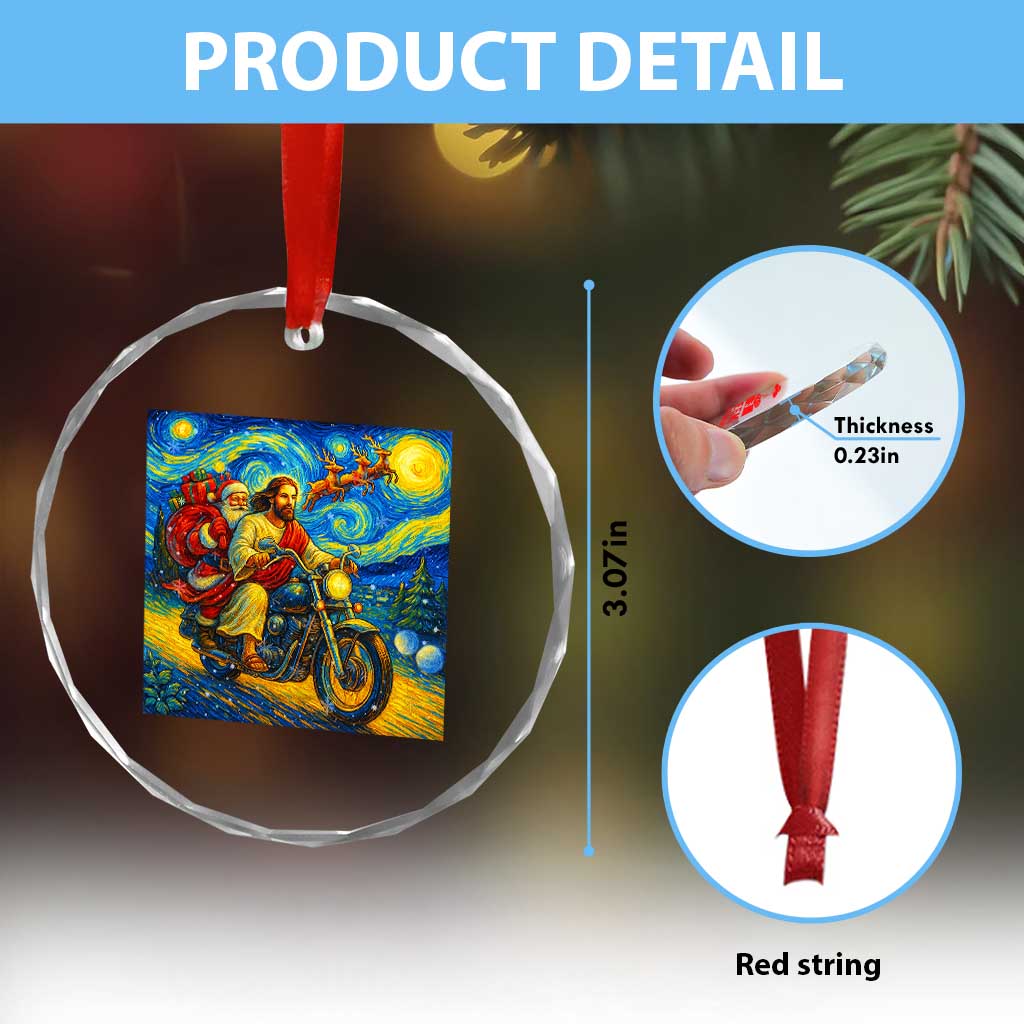 Dirt Bike Motocross Crystal Glass Ornament Jesus Santa Christmas Starry Night TS14 Print Your Wear