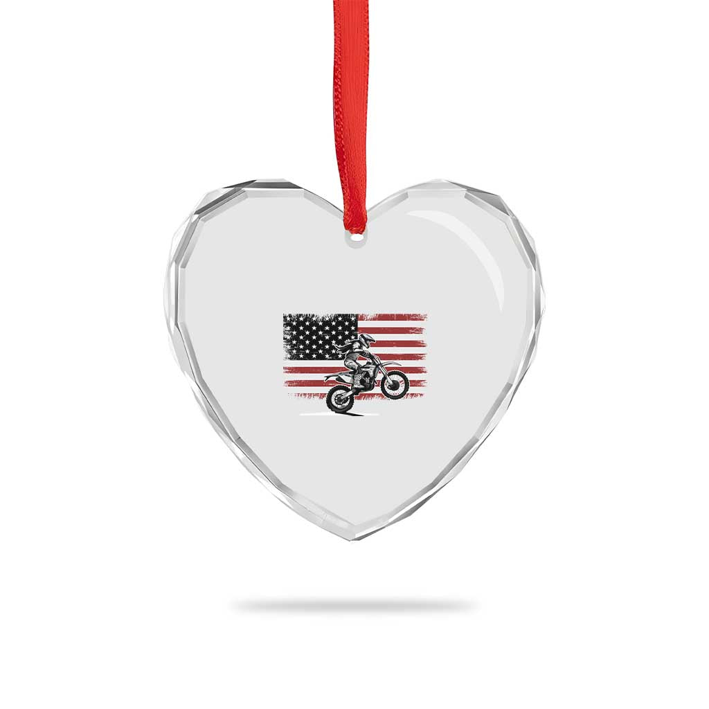 Dirt Bike Woman Rider Heart Crystal Glass Ornament American Flag Motocross Biker TS11 Print Your Wear